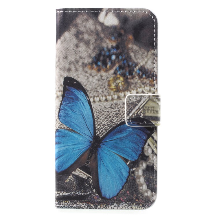 Patterned Leather Stand Casing Cover for Huawei P9 lite mini / Enjoy 7 / Y6 Pro (2017) - Blue Butterfly-1