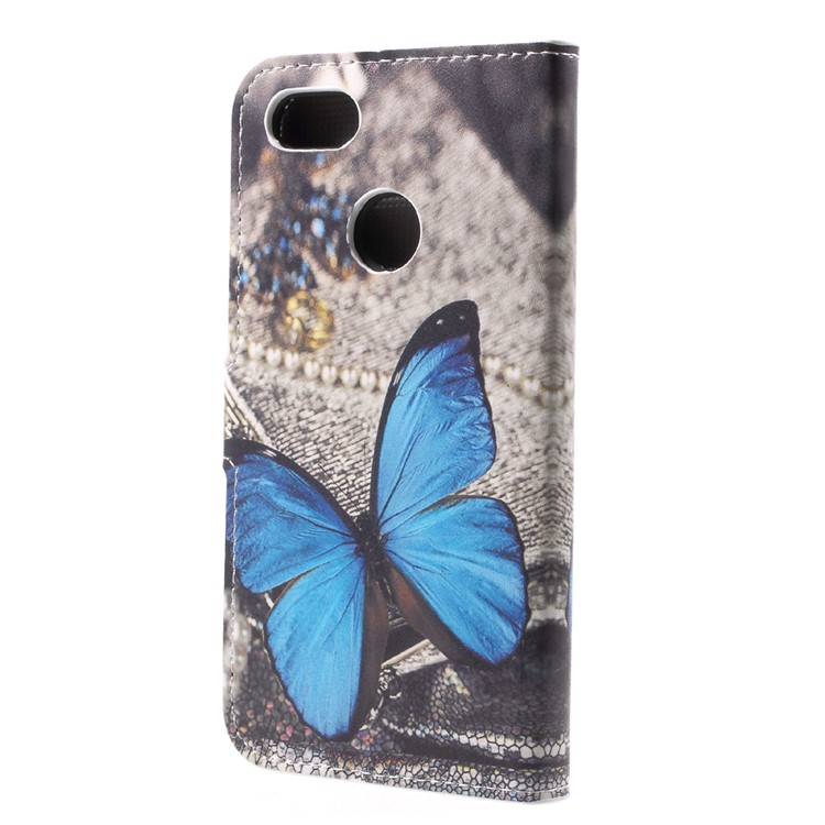 Patterned Leather Stand Casing Cover for Huawei P9 lite mini / Enjoy 7 / Y6 Pro (2017) - Blue Butterfly-2
