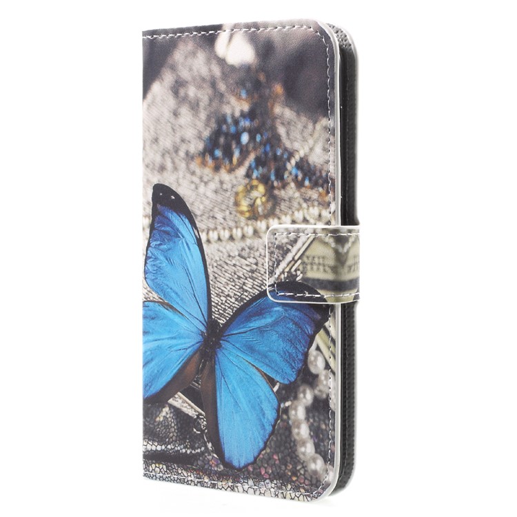Patterned Leather Stand Casing Cover for Huawei P9 lite mini / Enjoy 7 / Y6 Pro (2017) - Blue Butterfly-3