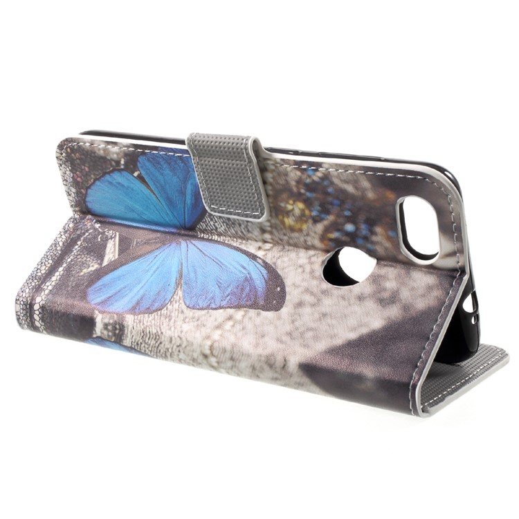 Patterned Leather Stand Casing Cover for Huawei P9 lite mini / Enjoy 7 / Y6 Pro (2017) - Blue Butterfly-4