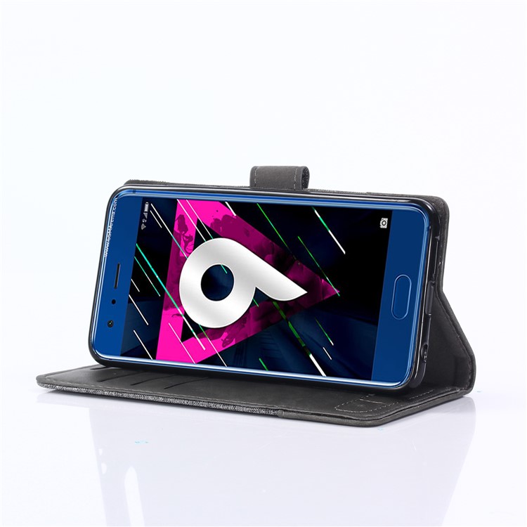 MUXMA Splicing PU Leather Canvas Wallet Phone Case for Huawei Honor 9 - Grey-11