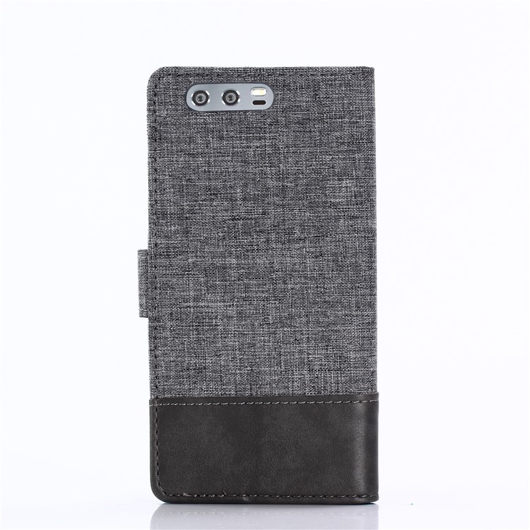 MUXMA Splicing PU Leather Canvas Wallet Phone Case for Huawei Honor 9 - Grey-14