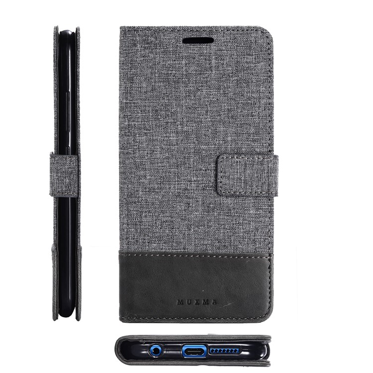 MUXMA Splicing PU Leather Canvas Wallet Phone Case for Huawei Honor 9 - Grey-2