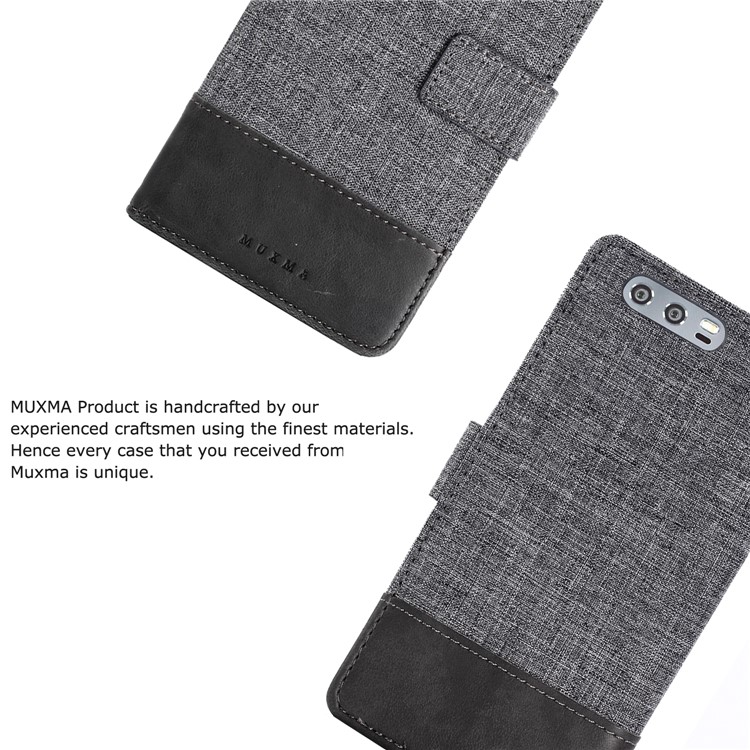 MUXMA Splicing PU Leather Canvas Wallet Phone Case for Huawei Honor 9 - Grey-3