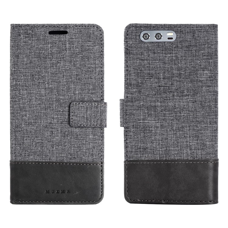 MUXMA Splicing PU Leather Canvas Wallet Phone Case for Huawei Honor 9 - Grey-4