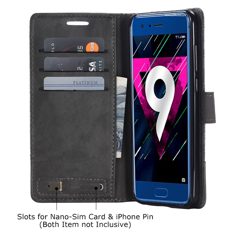 MUXMA Splicing PU Leather Canvas Wallet Phone Case for Huawei Honor 9 - Grey-7