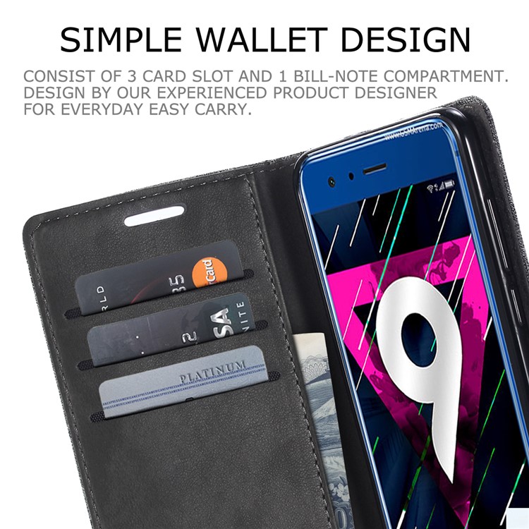 MUXMA Splicing PU Leather Canvas Wallet Phone Case for Huawei Honor 9 - Grey-8