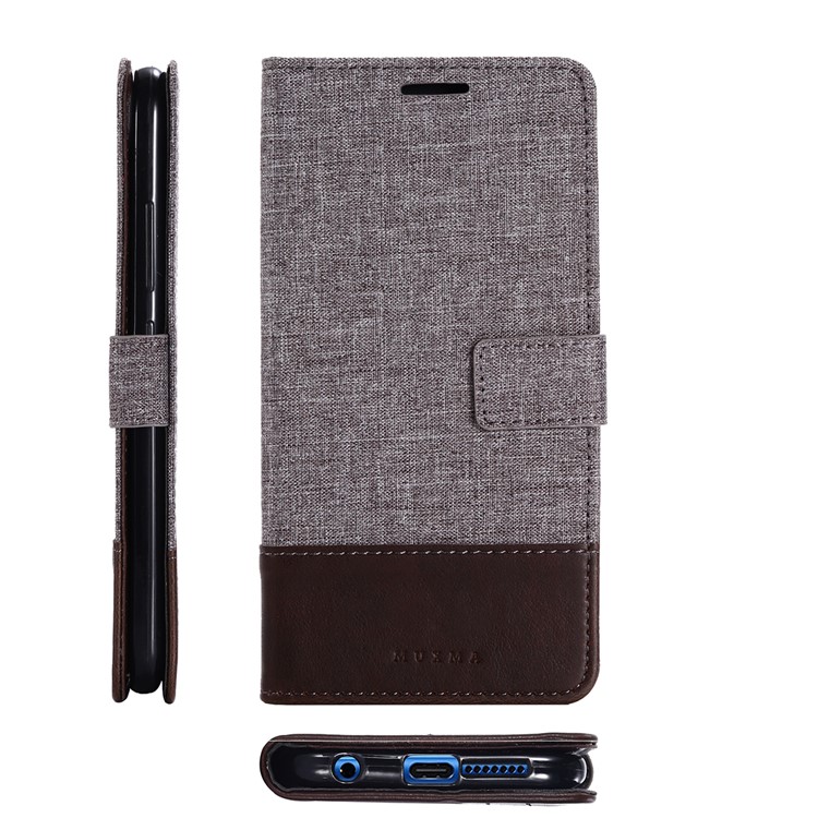 MUXMA Splicing PU Leather Canvas Wallet Phone Shell for Huawei Honor 9 - Brown-2