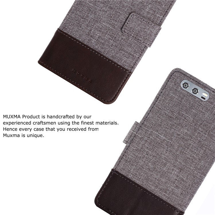 MUXMA Splicing PU Leather Canvas Wallet Phone Shell for Huawei Honor 9 - Brown-3