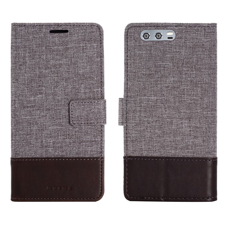 MUXMA Splicing PU Leather Canvas Wallet Phone Shell for Huawei Honor 9 - Brown-4