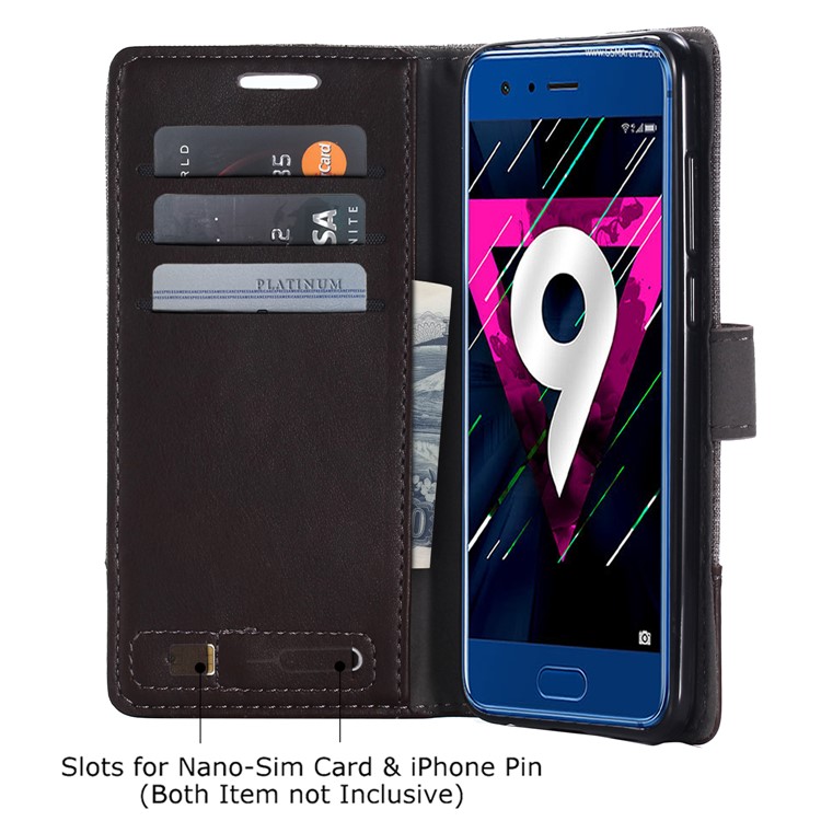 MUXMA Splicing PU Leather Canvas Wallet Phone Shell for Huawei Honor 9 - Brown-7