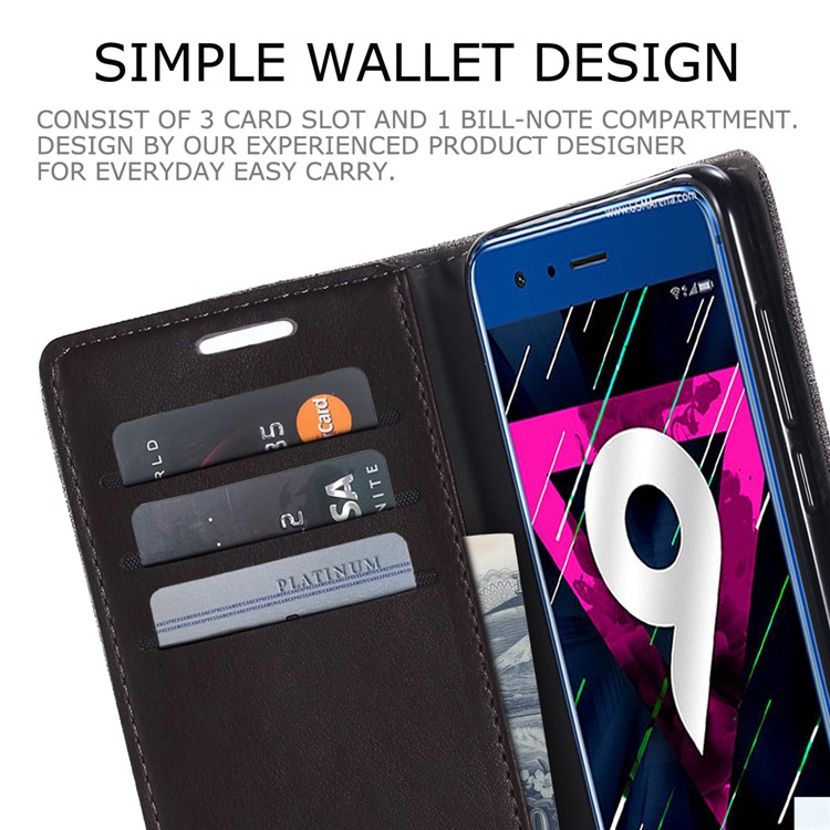MUXMA Splicing PU Leather Canvas Wallet Phone Shell for Huawei Honor 9 - Brown-8