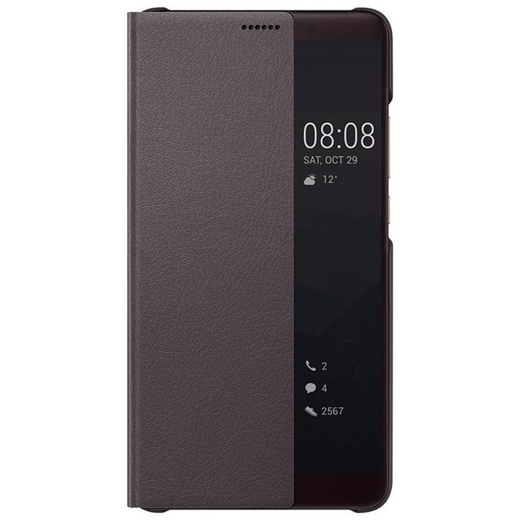 HUAWEI Side View Fenster Leder Smart Phone Cover für Huawei Mate 10 - Braun-1
