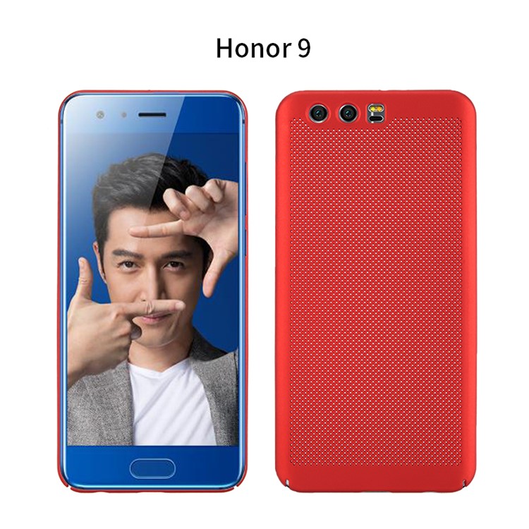Rubberized Hollow Mesh Heat Dissipation PC Phone Shell for Huawei Honor 9 - Red-1