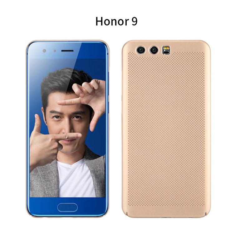Rubberized Hollow Mesh Heat Dissipation PC Cell Phone Cover for Huawei Honor 9 - Gold-1