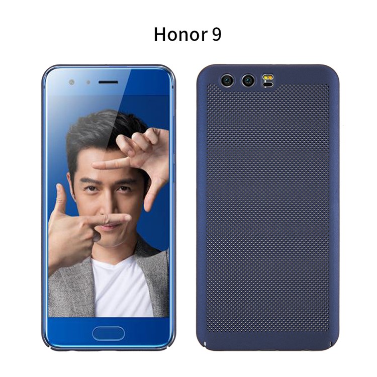 Rubberized Hollow Mesh Heat Dissipation PC Phone Case Accessory for Huawei Honor 9 - Dark Blue-1