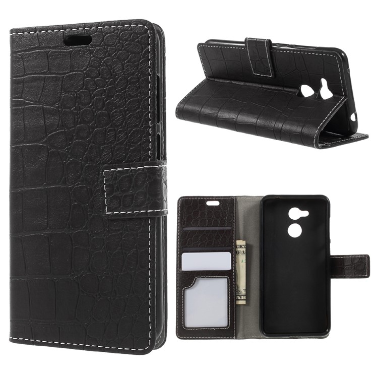 Vintage Style Crocodile Texture Wallet Stand Leather Case for Huawei Honor 6C Pro / V9 Play - Black-1