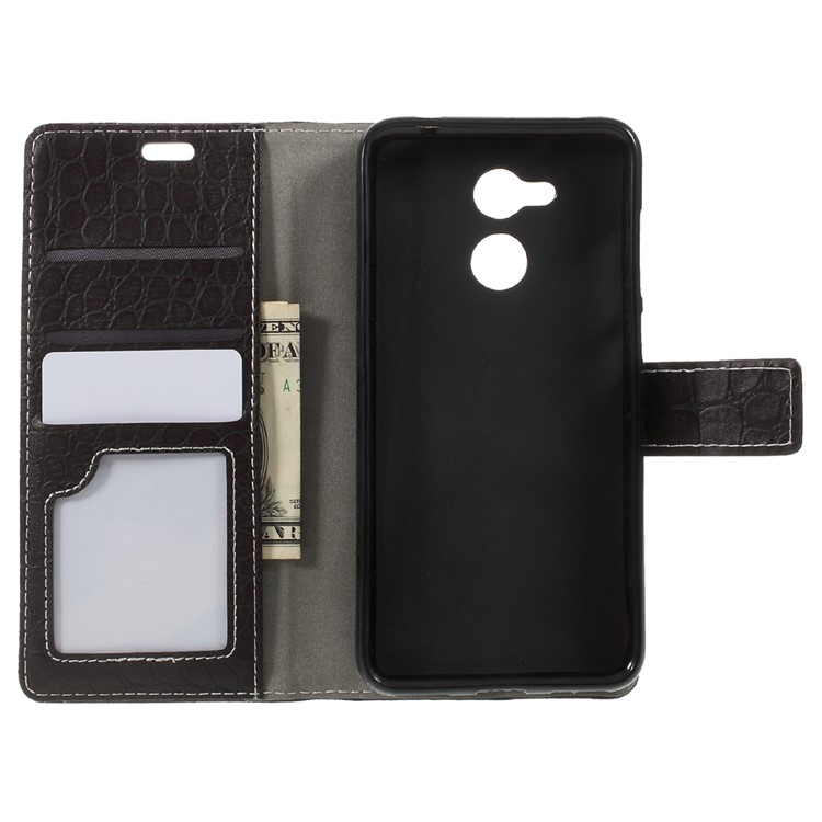 Vintage Style Crocodile Texture Wallet Stand Leather Case for Huawei Honor 6C Pro / V9 Play - Black-6
