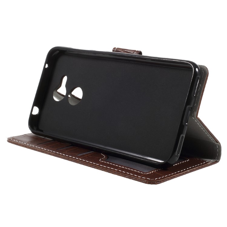 Vintage Style Crocodile Texture PU Leather Stand Wallet Phone Cover for Huawei Honor 6C Pro / V9 Play - Brown-4