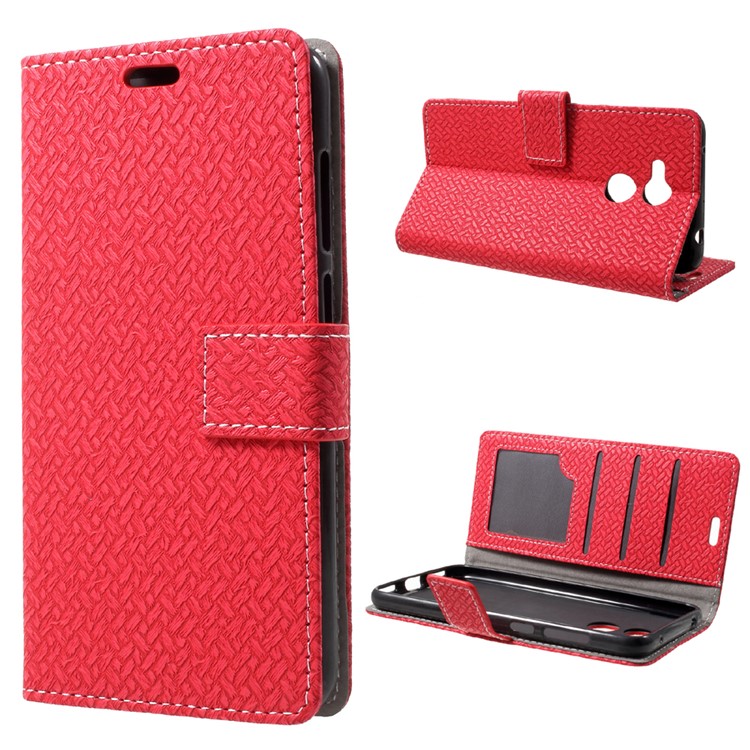 Woven Pattern Leather Wallet Casing for Huawei Honor 6C Pro / V9 Play - Red-1
