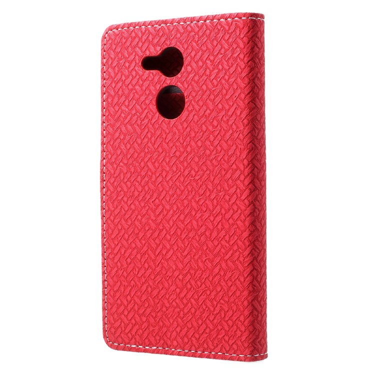Woven Pattern Leather Wallet Casing for Huawei Honor 6C Pro / V9 Play - Red-2