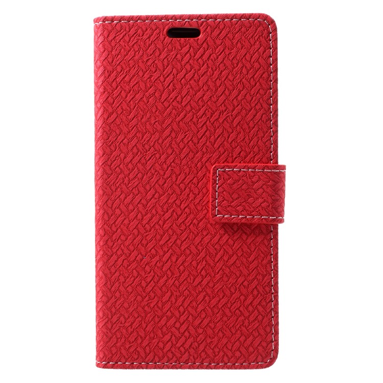 Woven Pattern Leather Wallet Casing for Huawei Honor 6C Pro / V9 Play - Red-3