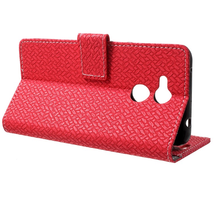 Woven Pattern Leather Wallet Casing for Huawei Honor 6C Pro / V9 Play - Red-4