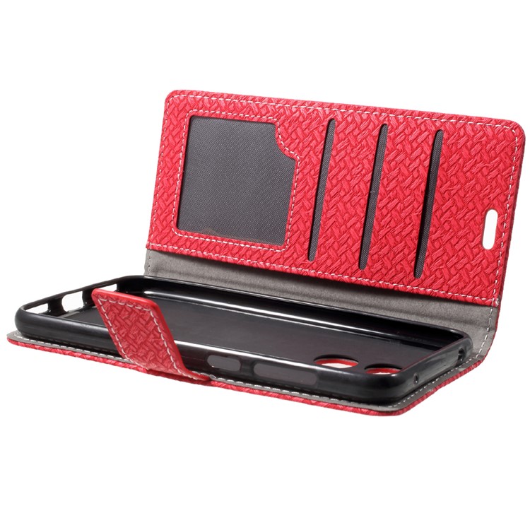 Woven Pattern Leather Wallet Casing for Huawei Honor 6C Pro / V9 Play - Red-5