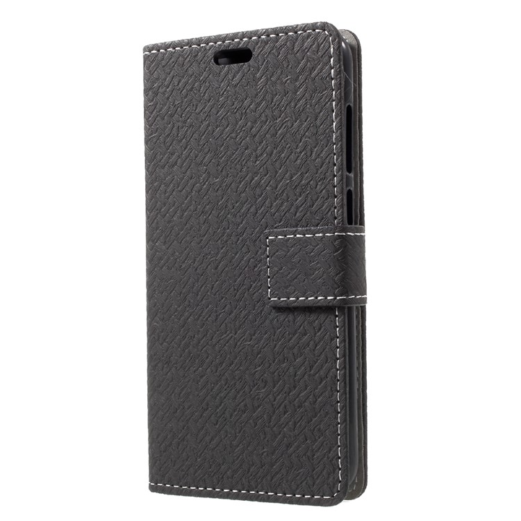 Woven Pattern Leather Wallet Case for Huawei Honor 6C Pro / V9 Play - Black-3