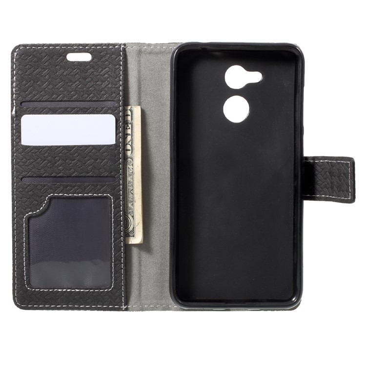 Woven Pattern Leather Wallet Case for Huawei Honor 6C Pro / V9 Play - Black-5