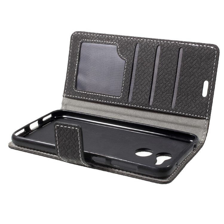 Woven Pattern Leather Wallet Case for Huawei Honor 6C Pro / V9 Play - Black-8