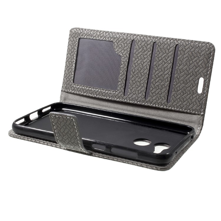 Woven Pattern Leather Wallet Cover for Huawei Honor 6C Pro / V9 Play - Grey-5