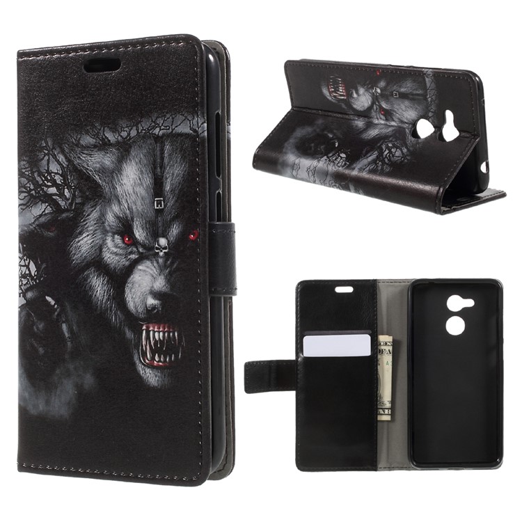 Pattern Printing Wallet Leather Stand Case for Huawei Honor V9 Play - Fierce Wolf-1