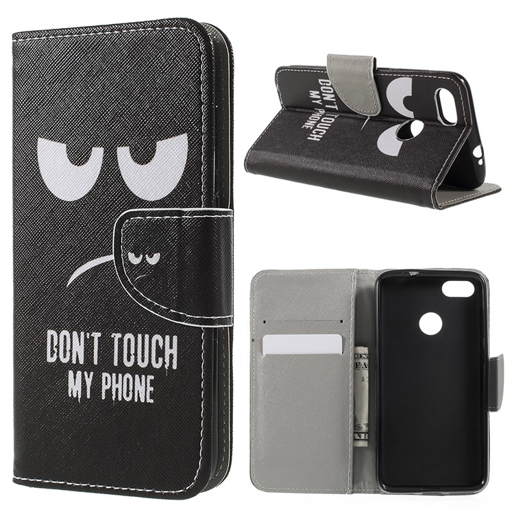Cross Texture Pattern Printing Leather Wallet Case for Huawei P9 lite mini / Enjoy 7 / Y6 Pro (2017) - Do Not Touch My Phone-1