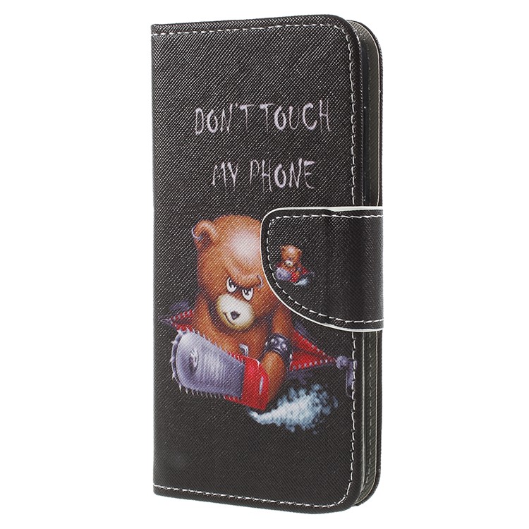 Cross Texture Patterned Leather Wallet Stand Case for Huawei P9 lite mini / Enjoy 7 / Y6 Pro (2017) - Angry Bear and Warning-2