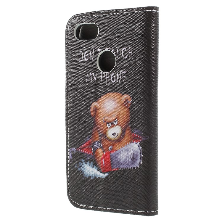 Cross Texture Patterned Leather Wallet Stand Case for Huawei P9 lite mini / Enjoy 7 / Y6 Pro (2017) - Angry Bear and Warning-3