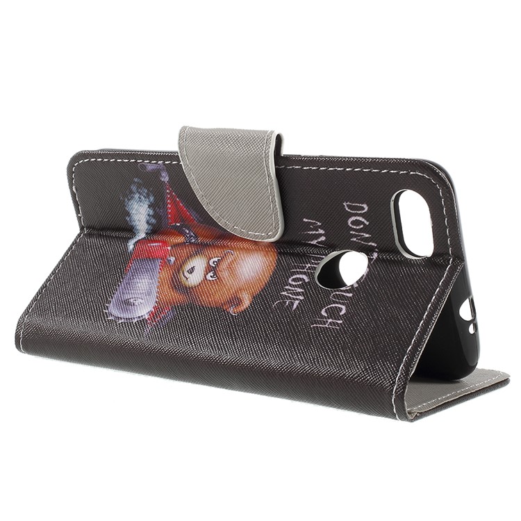 Cross Texture Patterned Leather Wallet Stand Case for Huawei P9 lite mini / Enjoy 7 / Y6 Pro (2017) - Angry Bear and Warning-5