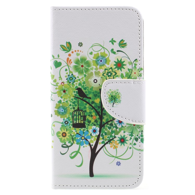 Cross Texture Pattern Printing Leather Wallet Phone Case for Huawei P9 lite mini / Enjoy 7 / Y6 Pro (2017) - Green Tree-1