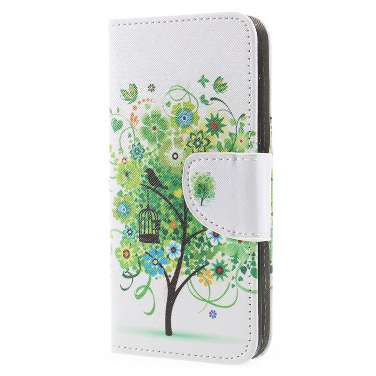 Cross Texture Pattern Printing Leather Wallet Phone Case for Huawei P9 lite mini / Enjoy 7 / Y6 Pro (2017) - Green Tree-2