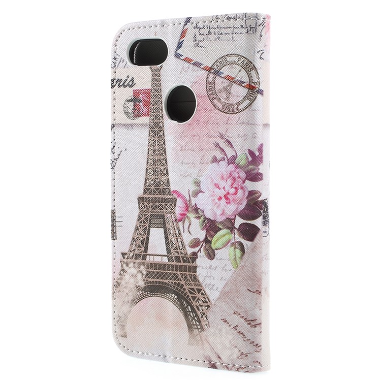 Cross Texture Patterned Leather Wallet Stand Cover for Huawei P9 lite mini / Enjoy 7 / Y6 Pro (2017) - Eiffel Tower and Flower-3