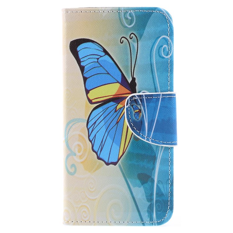 Cross Texture Pattern Printing Leather Wallet Mobile Cover for Huawei P9 lite mini / Enjoy 7 / Y6 Pro (2017) - Blue Butterfly-1