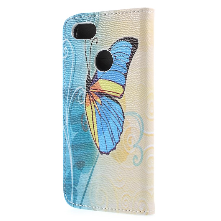 Cross Texture Pattern Printing Leather Wallet Mobile Cover for Huawei P9 lite mini / Enjoy 7 / Y6 Pro (2017) - Blue Butterfly-3