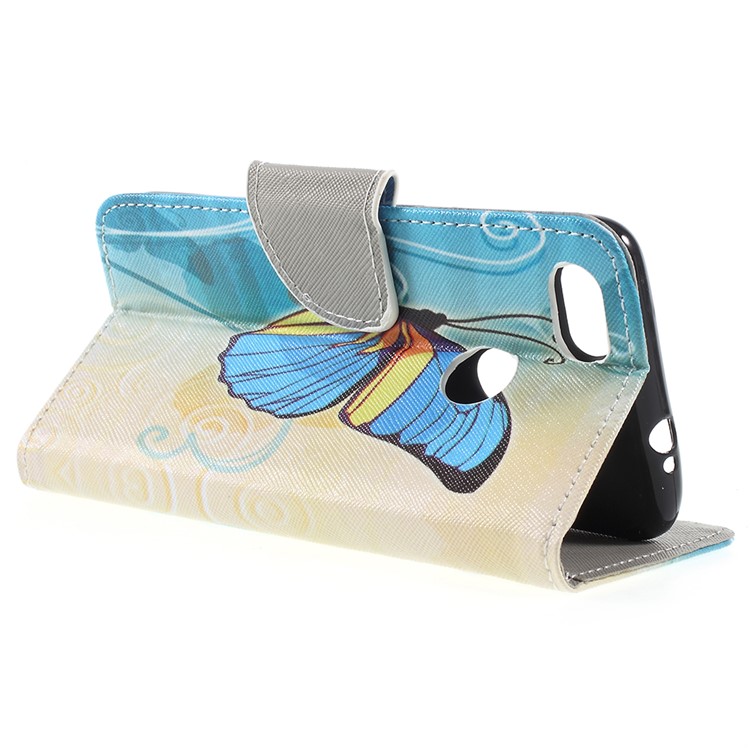 Cross Texture Pattern Printing Leather Wallet Mobile Cover for Huawei P9 lite mini / Enjoy 7 / Y6 Pro (2017) - Blue Butterfly-5