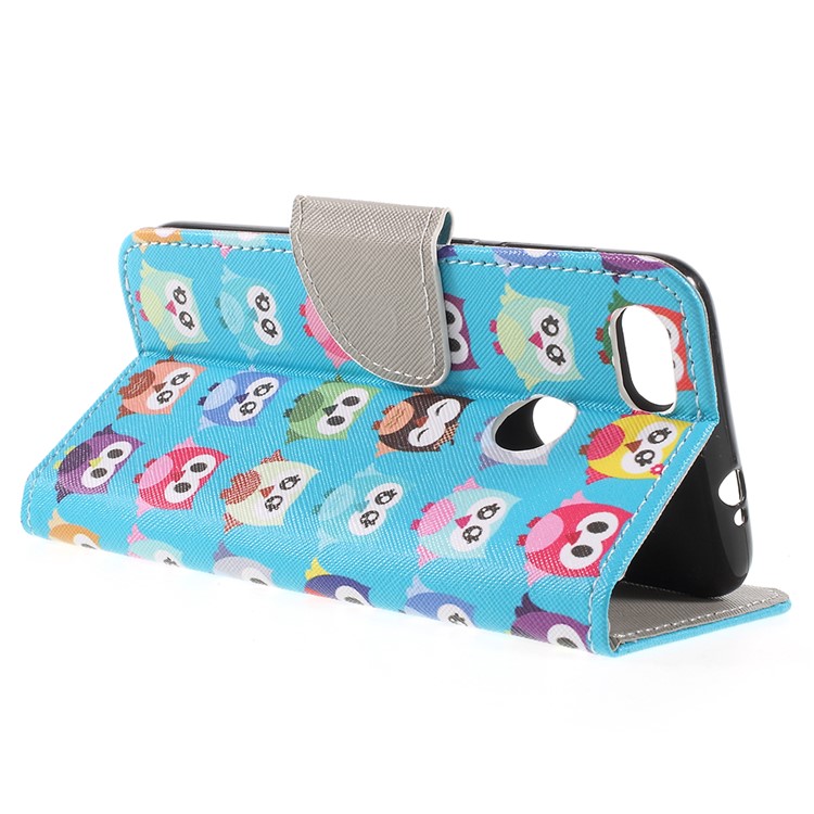 Cross Texture Pattern Printing Leather Wallet Telefone Shell para Huawei P9 lite mini / Aproveite 7 / Y6 Pro (2017) - fofa pequena corujas-5