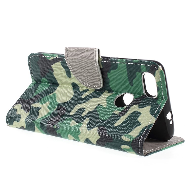 Cross Texture Pattern Printing Leather Wallet Stand Cover for Huawei P9 lite mini / Enjoy 7 / Y6 Pro (2017) - Camouflage-5