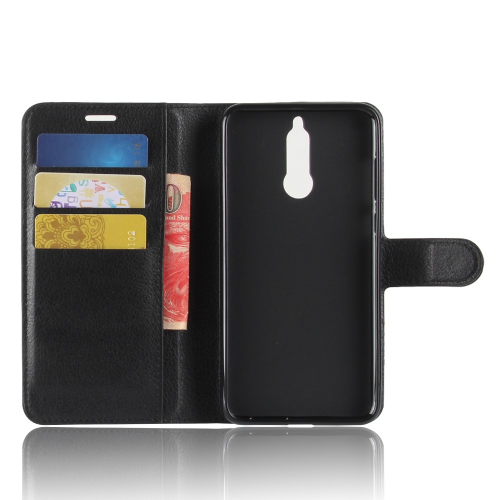 Für Huawei Nova 2i / MAIMANG 6. / Mate 10 Lite Litchi Skin Magnetic Leder Wallet Stehfall - Schwarz