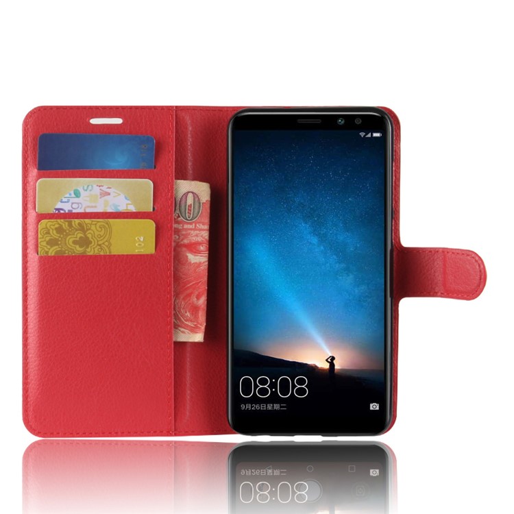 Litchi Skin Leather Card Holder Case for Huawei nova 2i / Maimang 6 / Mate 10 Lite - Red-4