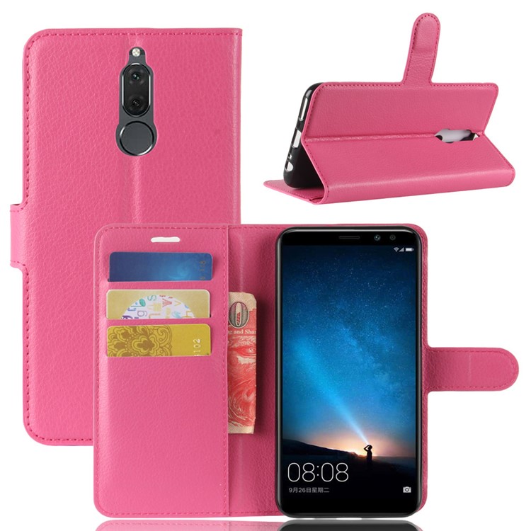Litchi Skin Wallet Leather Stand Case for Huawei nova 2i / Maimang 6 / Mate 10 Lite - Rose-1