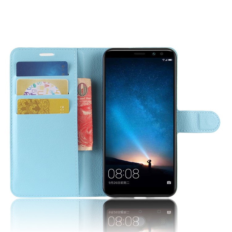 Litchi Skin Magnetic Leather Stand Cover for Huawei nova 2i / Maimang 6 / Mate 10 Lite - Baby Blue-4