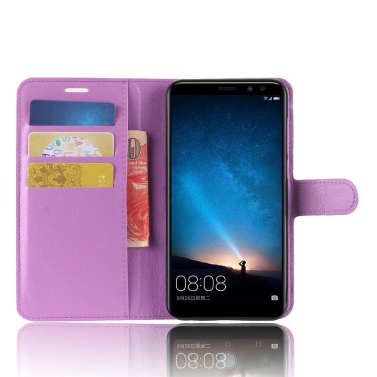 Litchi Skin Phone Leather Wallet Case for Huawei nova 2i / Maimang 6 / Mate 10 Lite - Purple-4